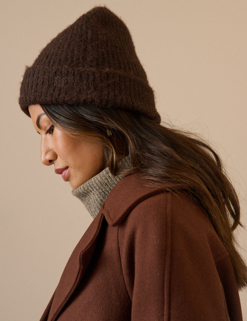 Brown Ribbed Beanie