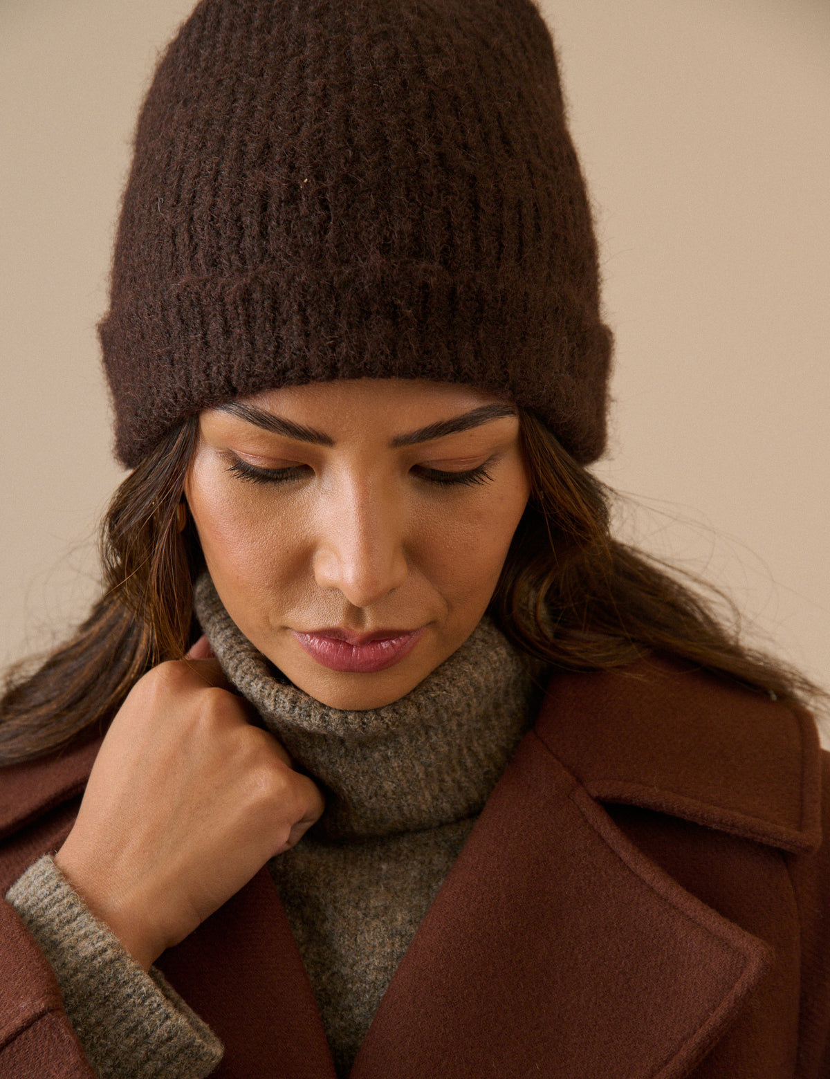 Brown Ribbed Beanie
