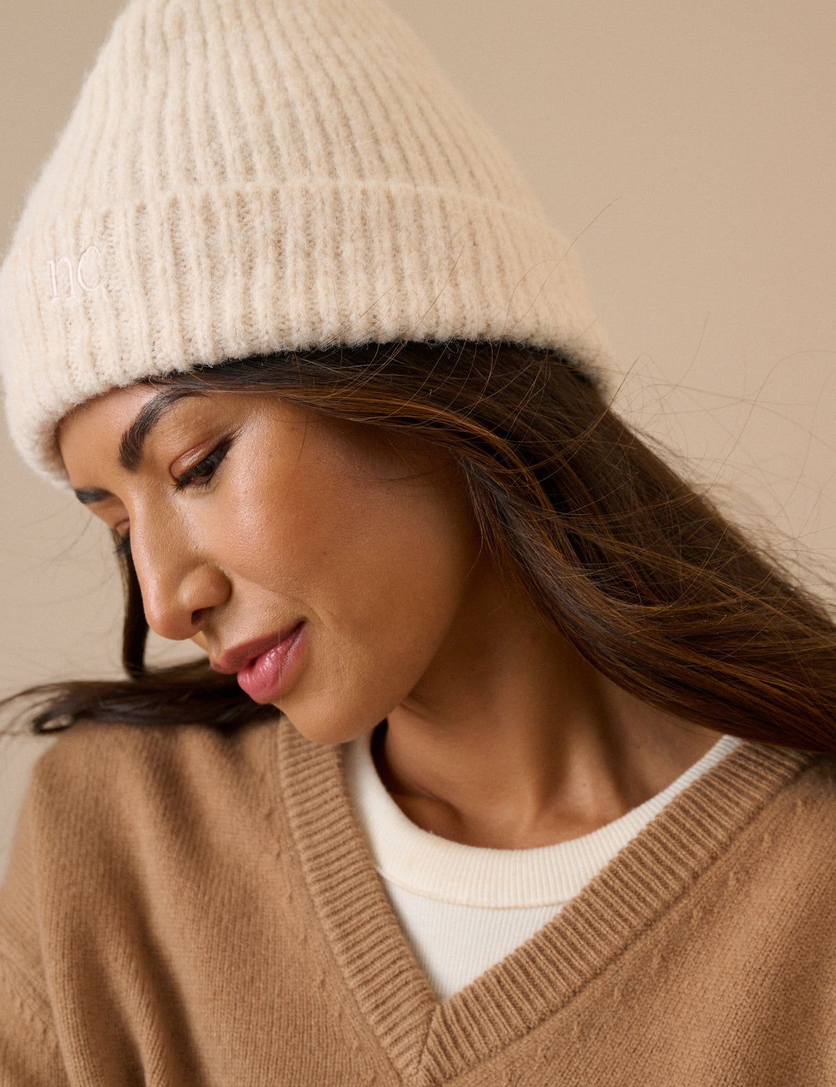 Cream Ribbed Beanie