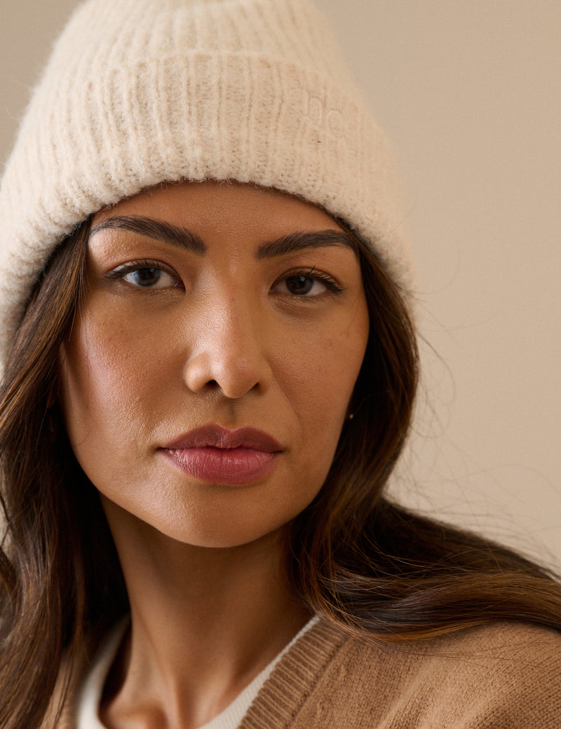 Cream Ribbed Beanie