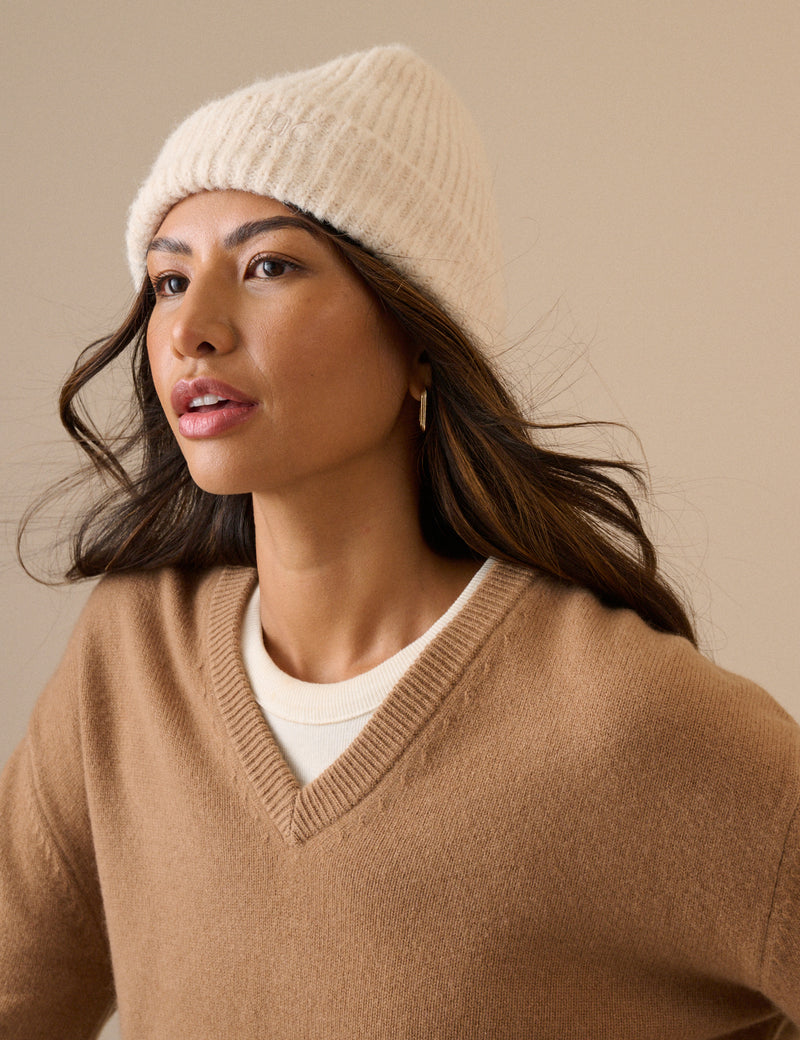 Cream Ribbed Beanie