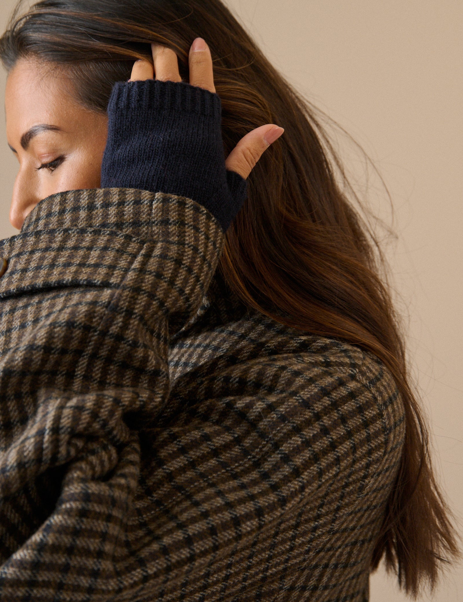 Navy Ribbed Wool-Blend Arm Warmers