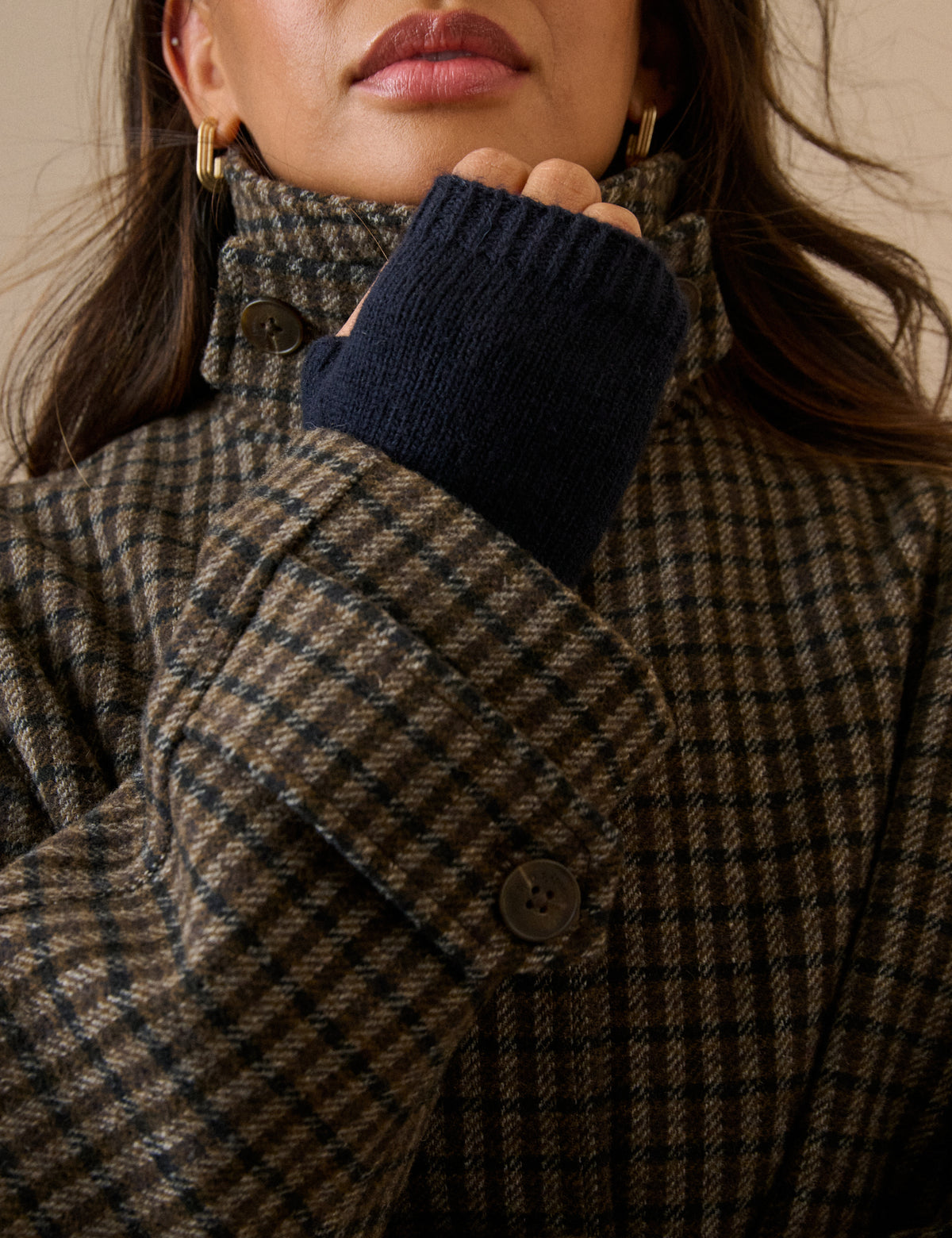 Navy Ribbed Wool-Blend Arm Warmers