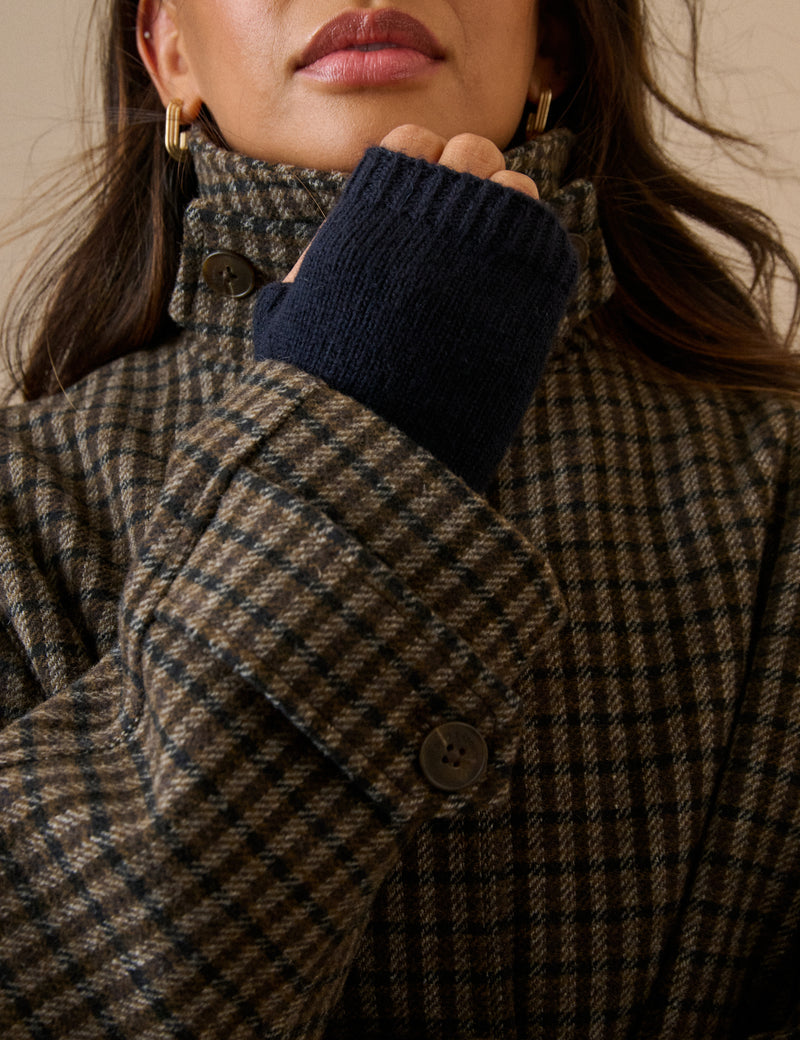 Navy Ribbed Wool-Blend Arm Warmers