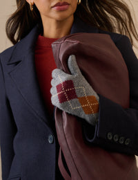 Grey Argyle Wool-Blend Longline Glove