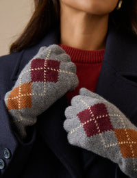 Grey Argyle Wool-Blend Longline Glove