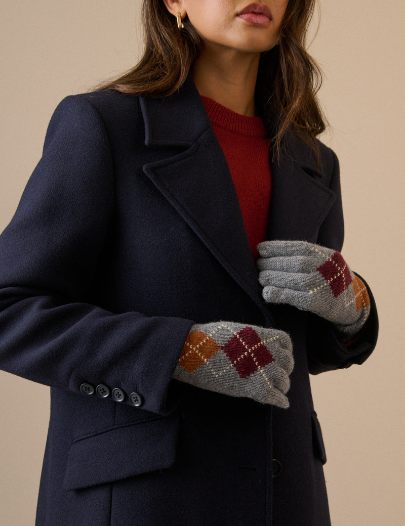 Grey Argyle Wool-Blend Longline Glove