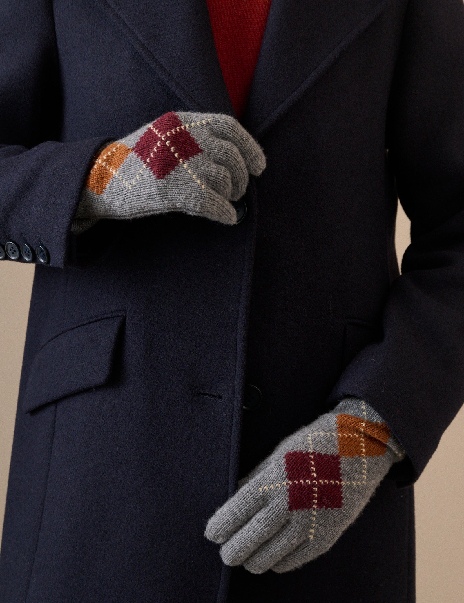 Grey Argyle Wool-Blend Longline Glove