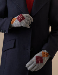 Grey Argyle Wool-Blend Longline Glove