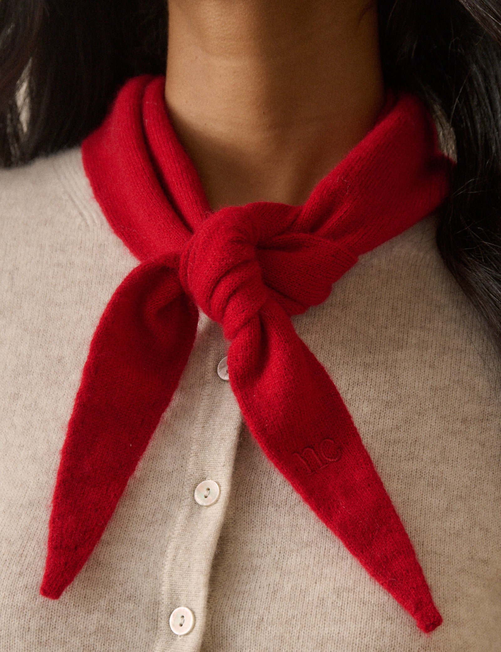 Red Wool-Blend Knitted Neckerchief