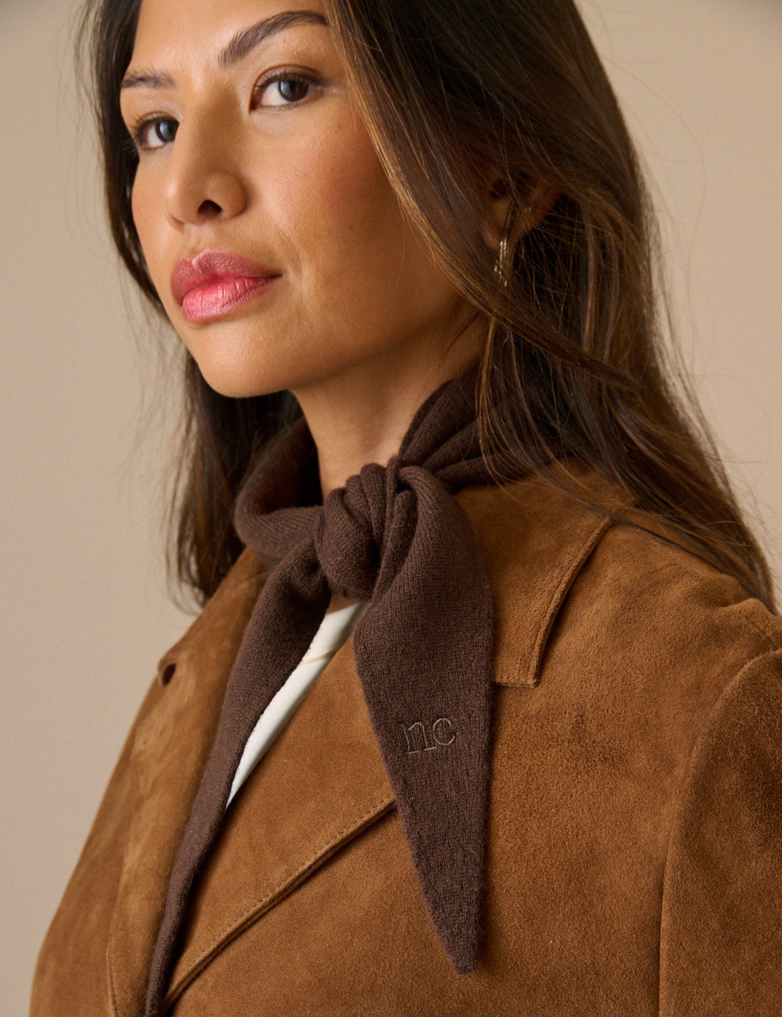 Brown Wool-Blend Knitted Neckerchief