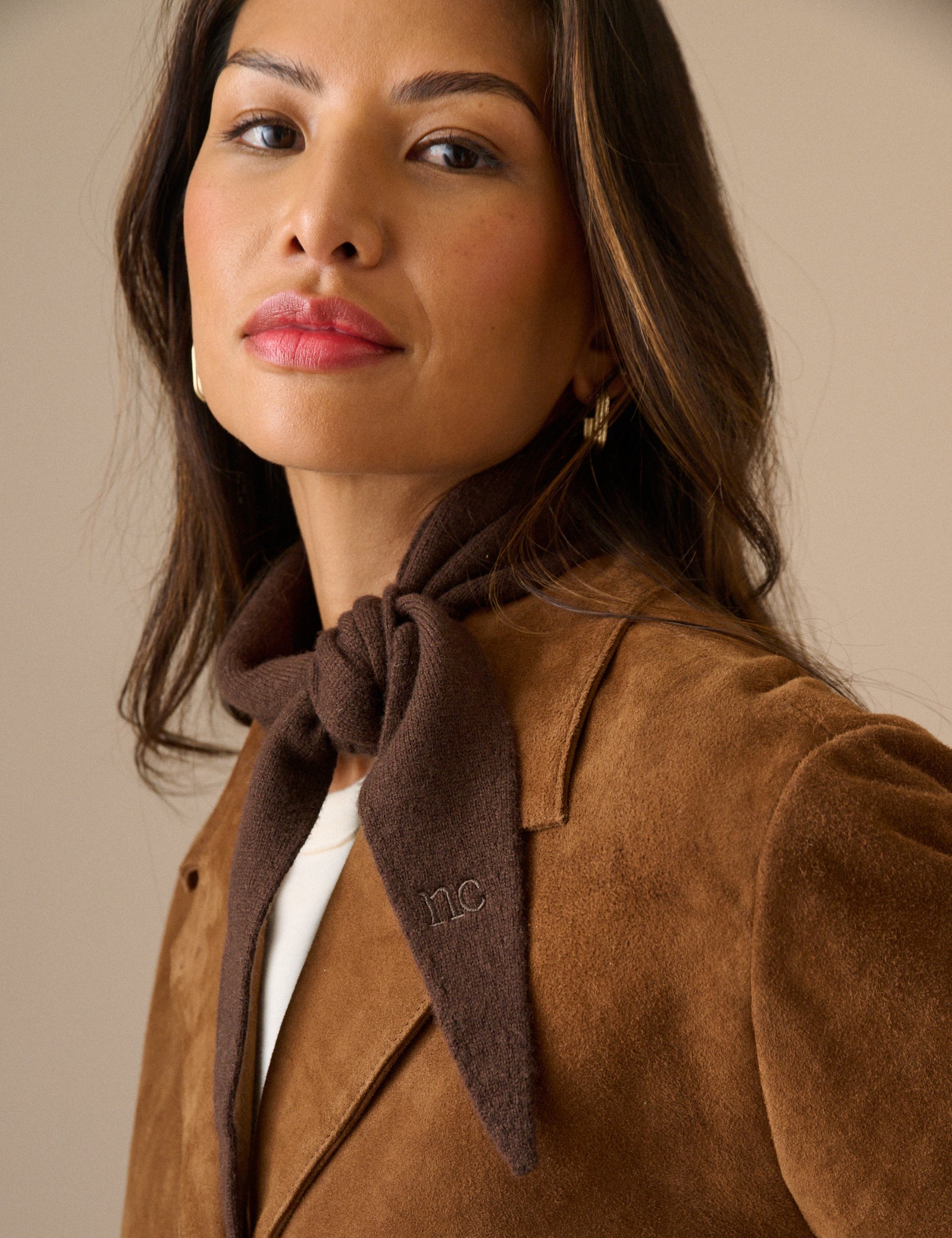 Brown Wool-Blend Knitted Neckerchief