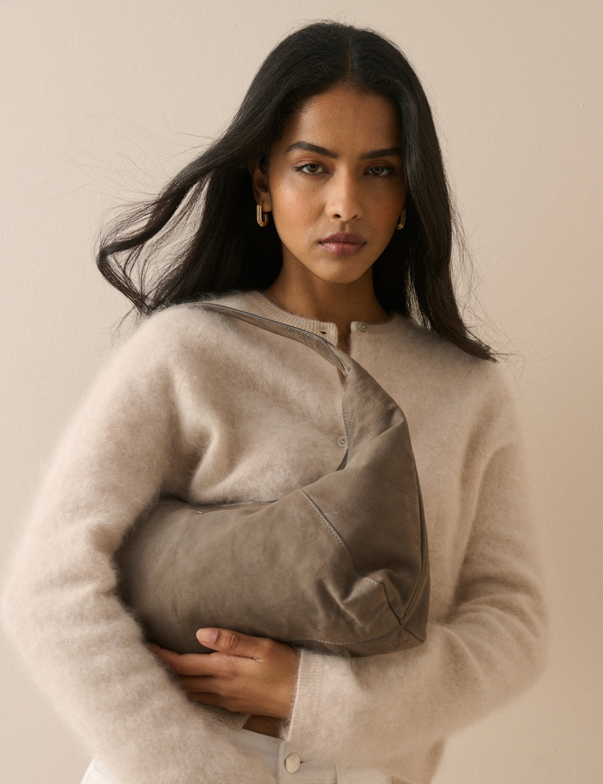 Grey Suede Shoulder Bag
