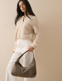 Grey Suede Shoulder Bag