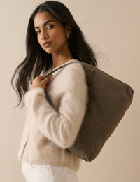Grey Suede Shoulder Bag