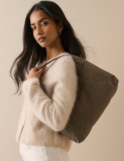 Grey Suede Shoulder Bag