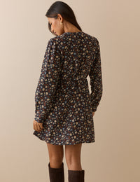 Navy Ditsy Floral Lace Trim Priscilla Mini Dress