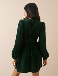 Emerald Green Balloon Sleeve Riley Cord Mini Dress