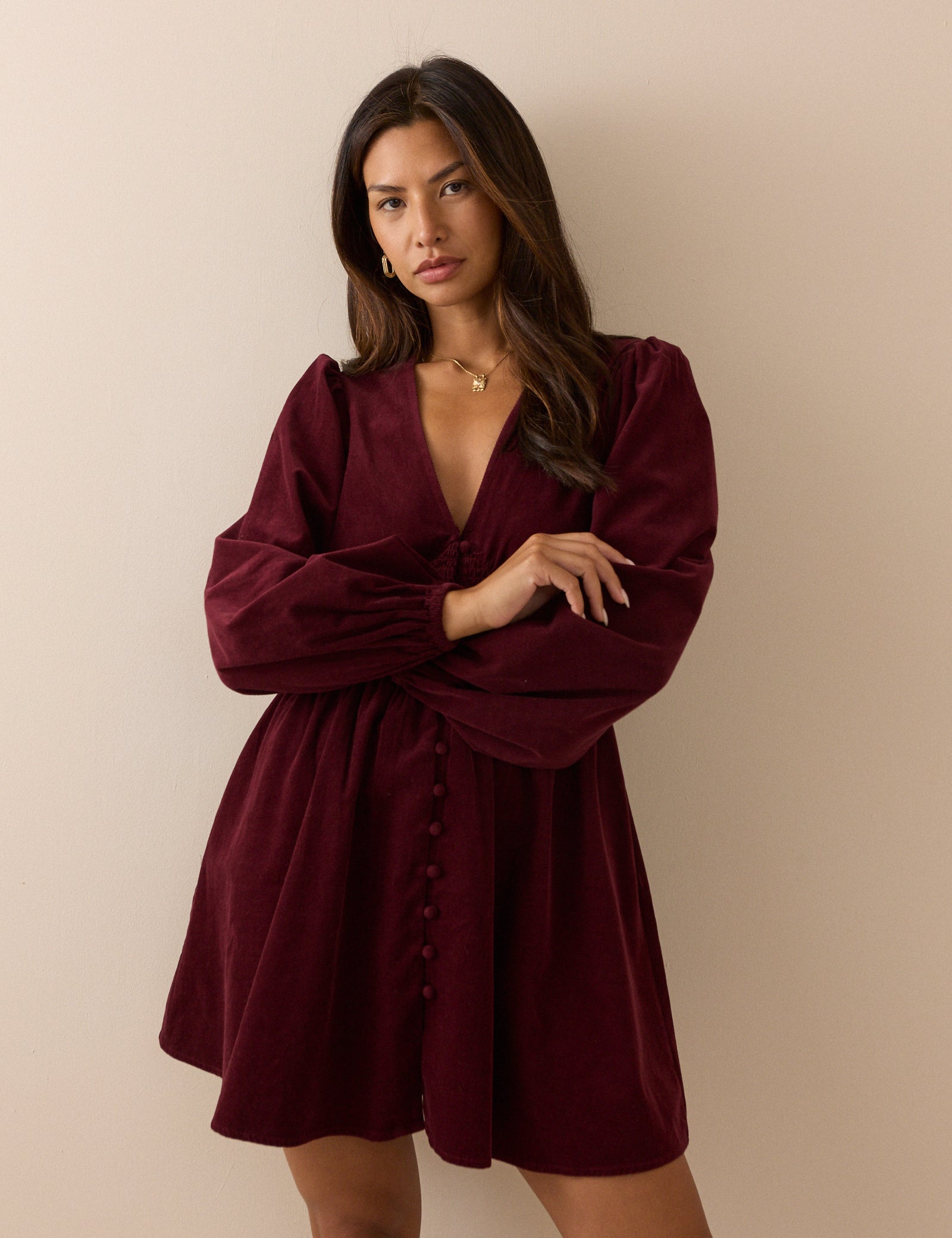 Burgundy Cord Riley Mini Dress