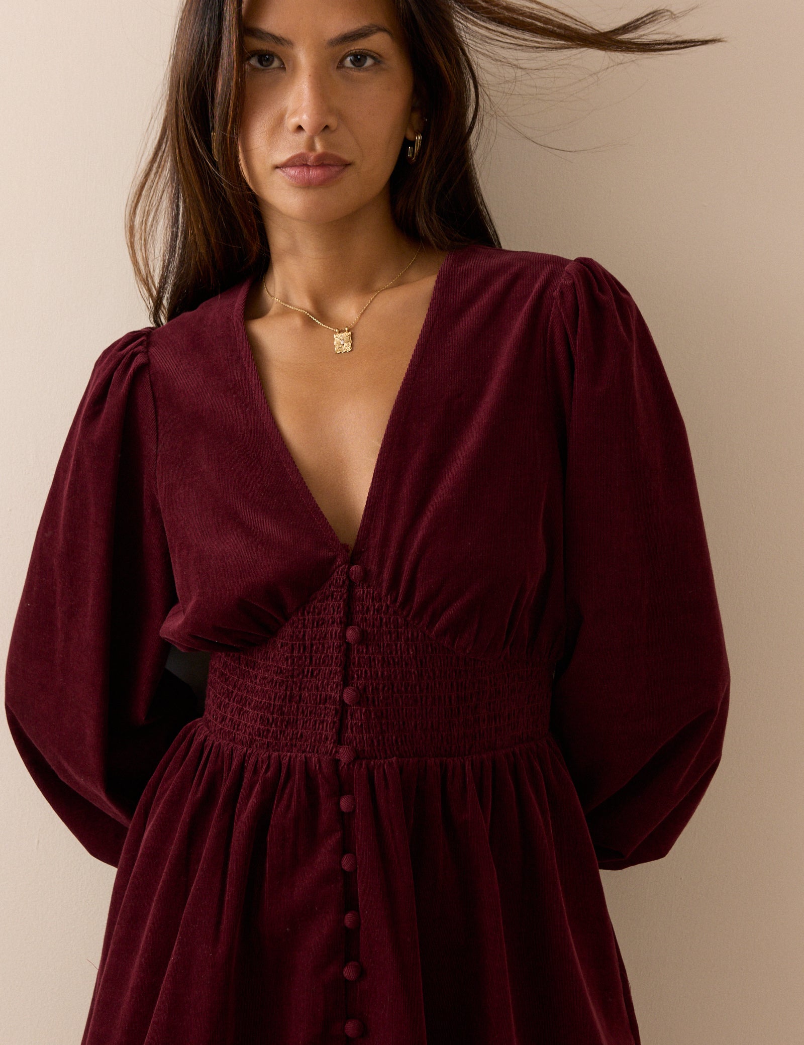Burgundy Cord Riley Mini Dress
