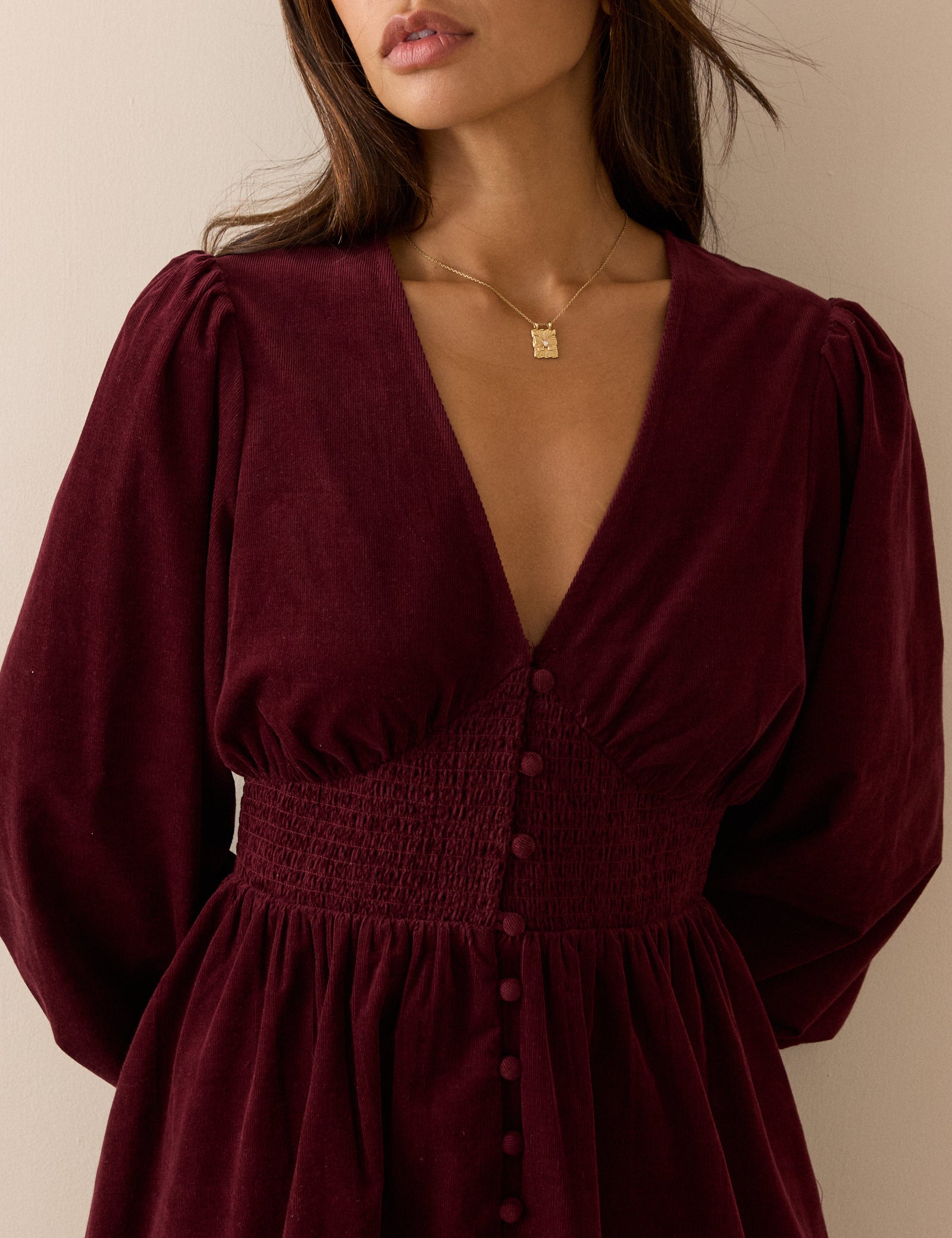 Burgundy Cord Riley Mini Dress