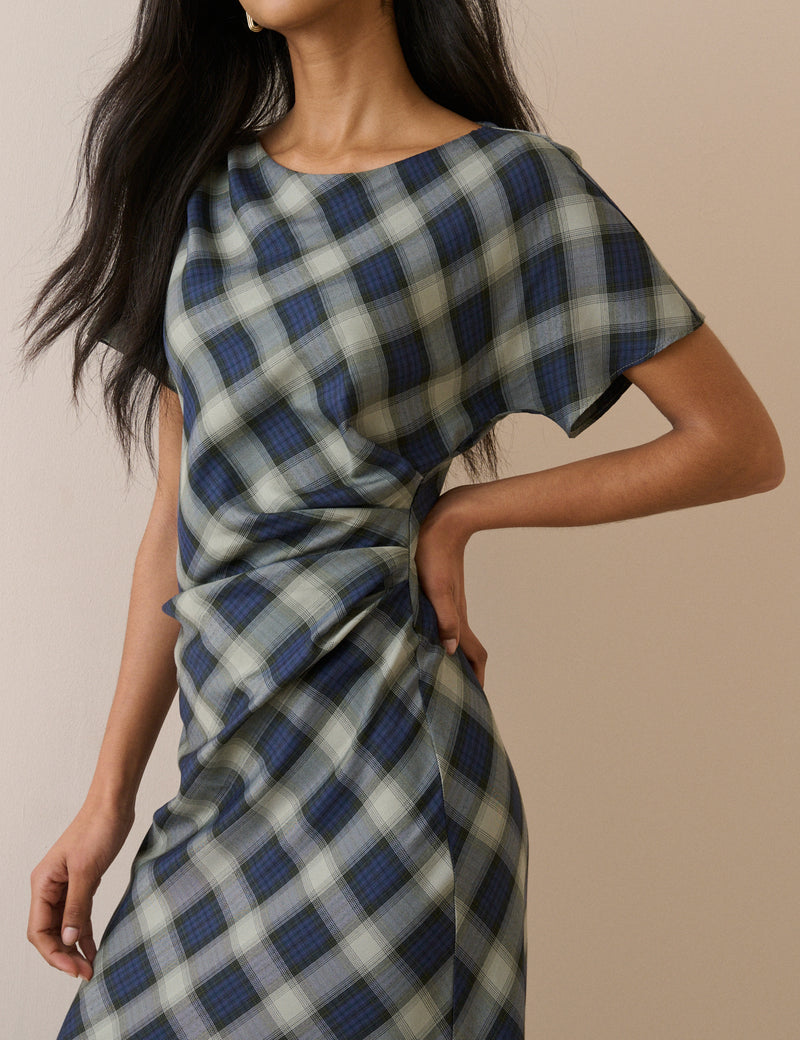 Blue Check Blaine Midi Dress