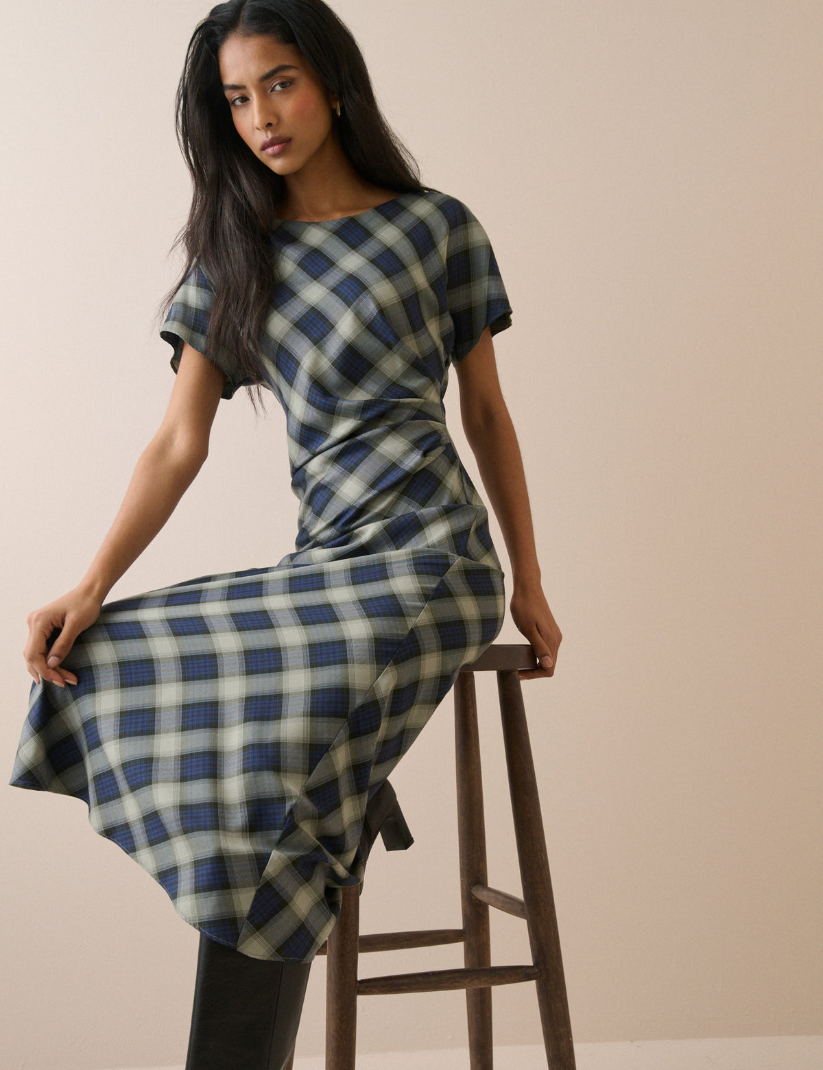 Blue Check Blaine Midi Dress