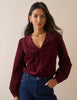 Burgundy Floral Embroidered Collar Cord Blouse