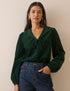 Forest Green Floral Embroidered Collar Cord Blouse