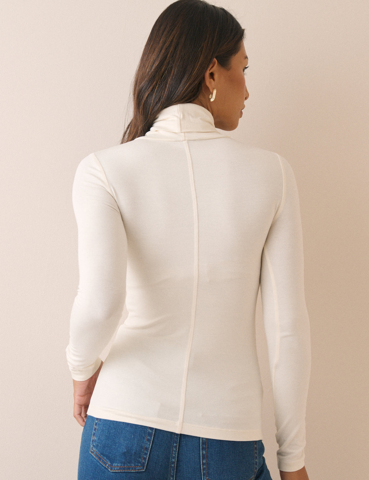 White Roll Neck Jersey Top