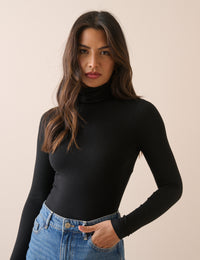 Black Roll Neck Jersey Top