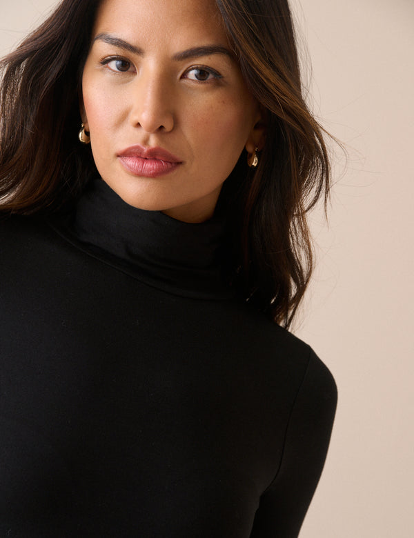 Black Roll Neck Jersey Top