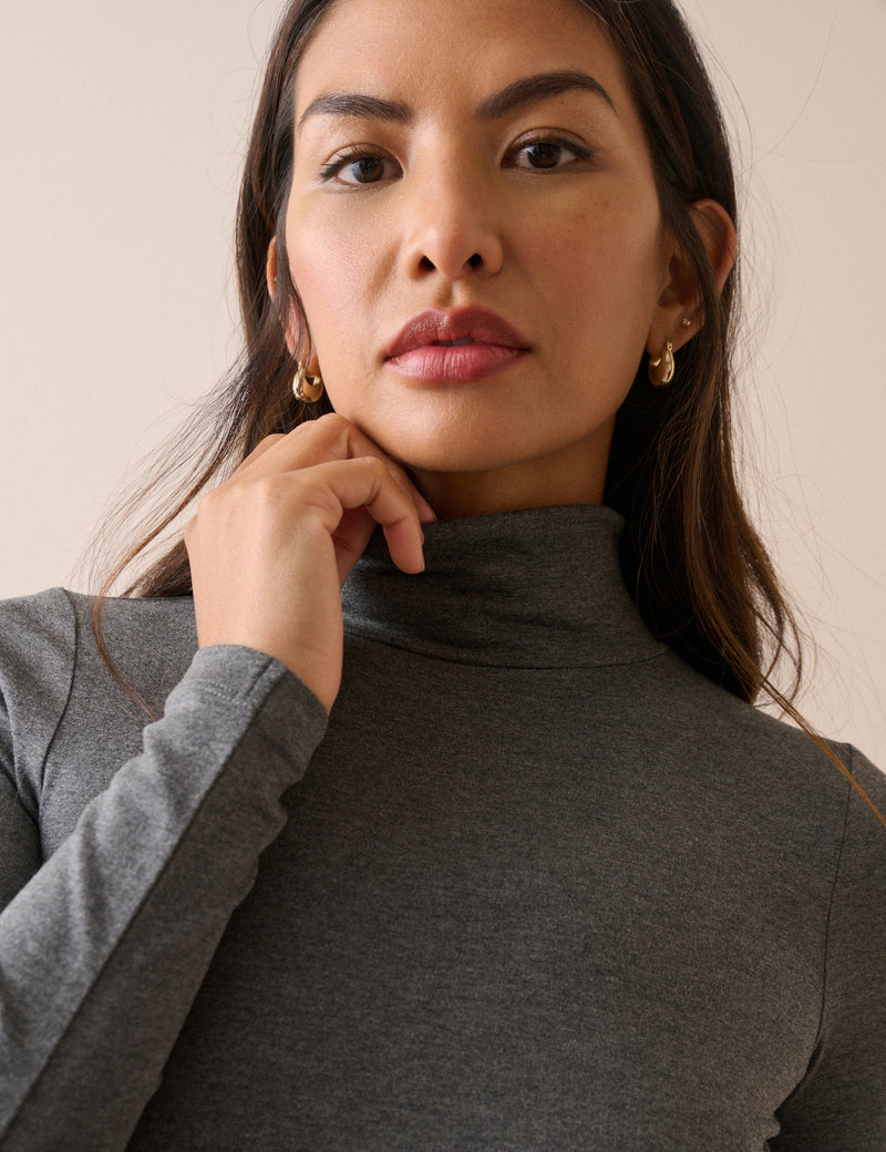 Grey Roll Neck Jersey Top