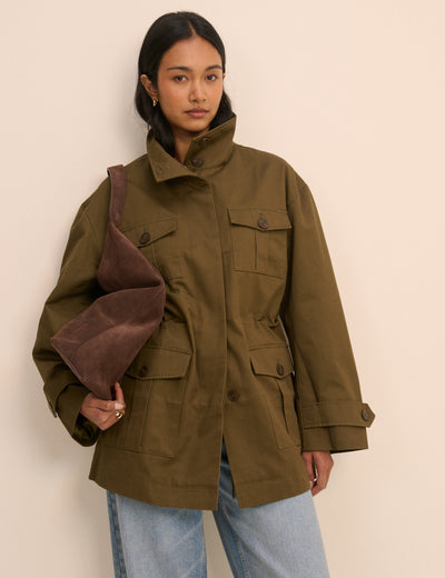 Khaki Funnel Neck Norine Utility Jacket