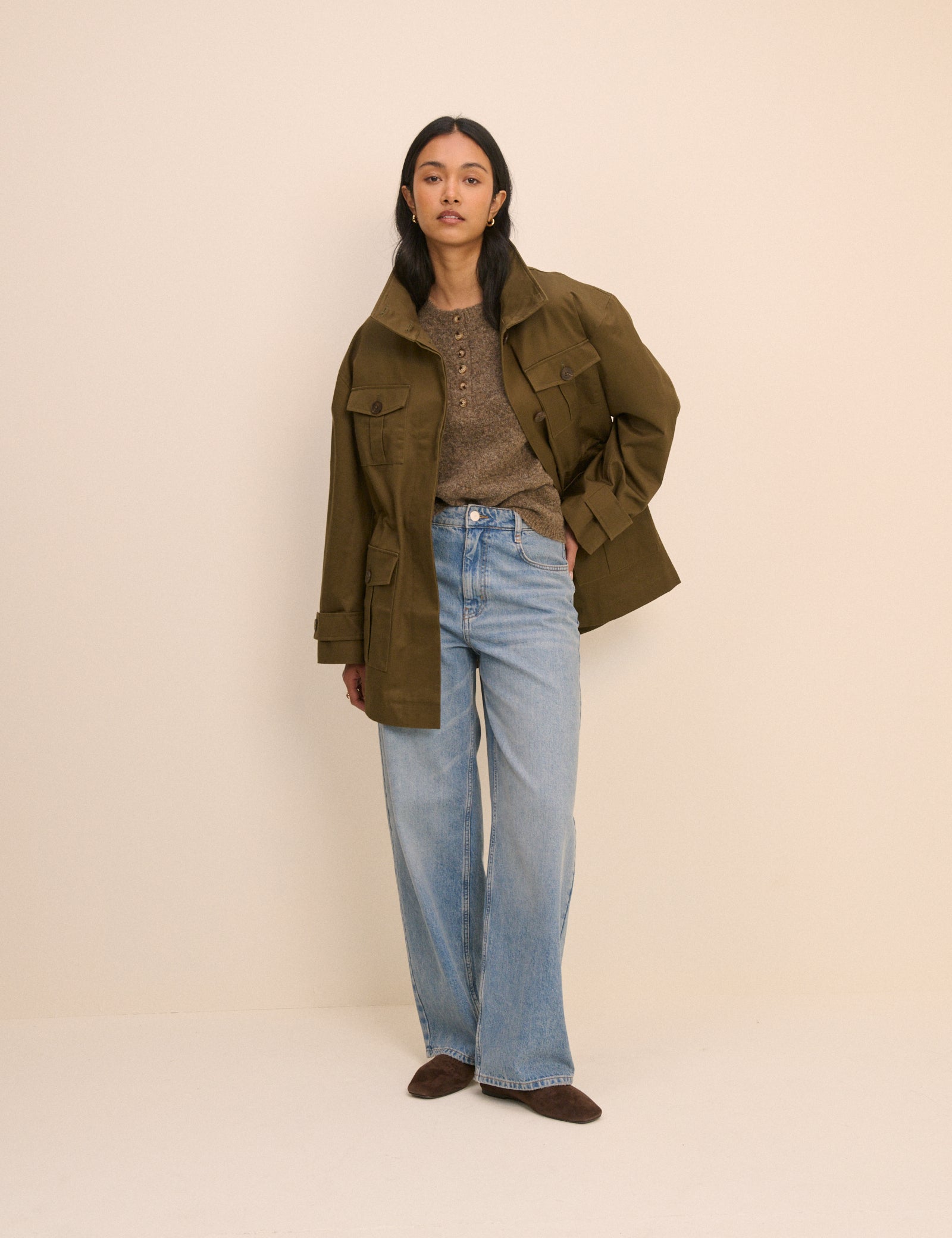 Khaki Funnel Neck Norine Utility Jacket