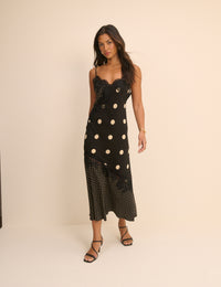 Petite Black Polka Dot Natasha Midi Dress
