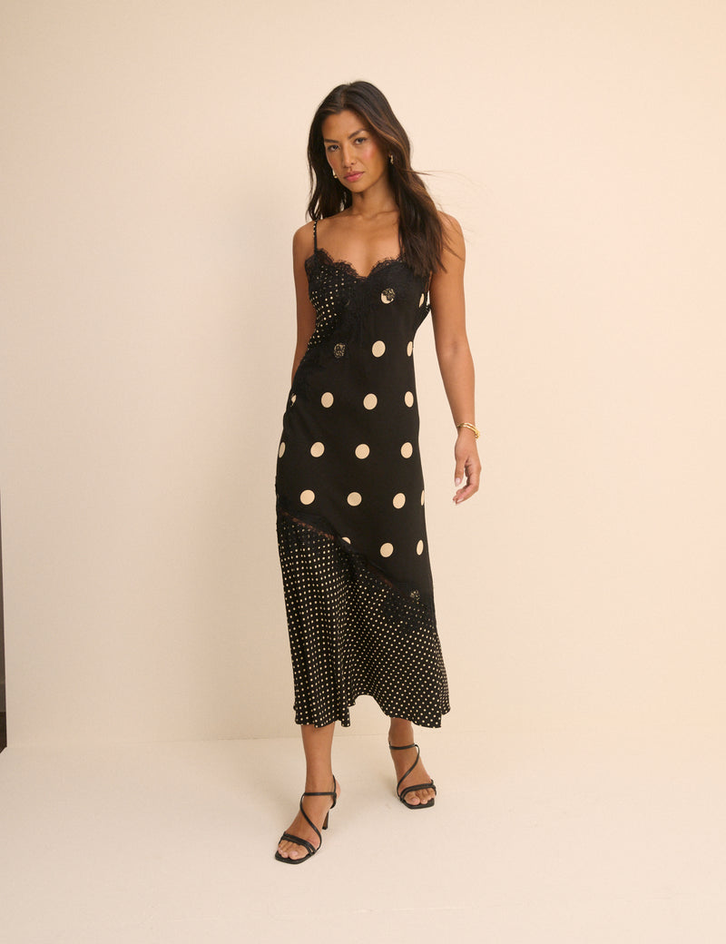Petite Black Polka Dot Natasha Maxi Dress