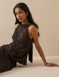 Chocolate Brown Jacquard Floral Satin Leila Top