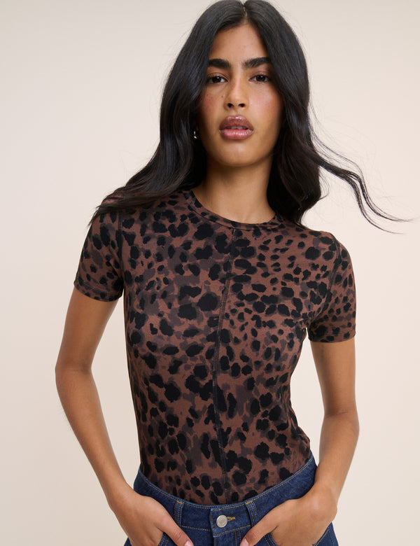 Brown Leopard Print Jersey Top