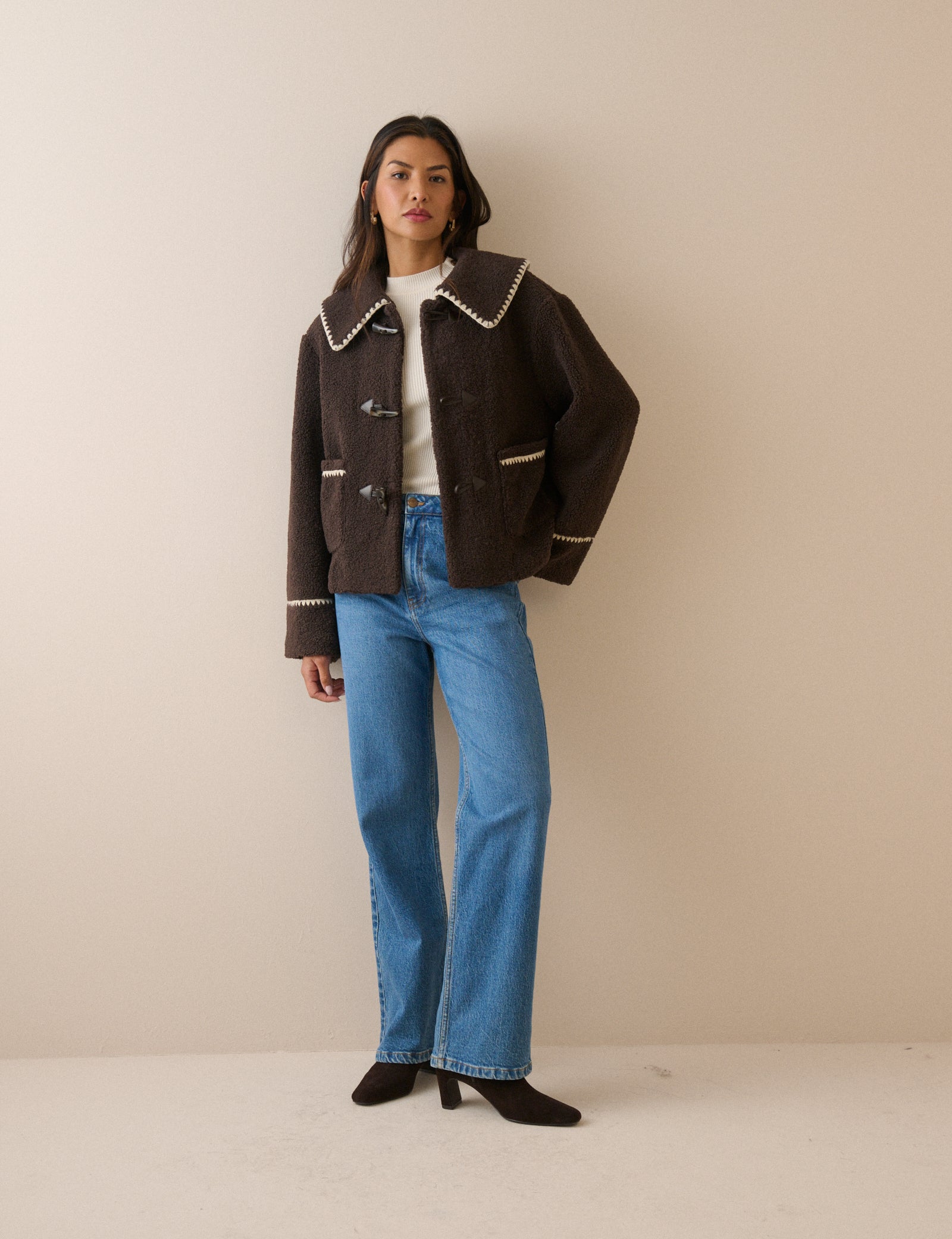 Brown Oversized Collar Borg Jacket