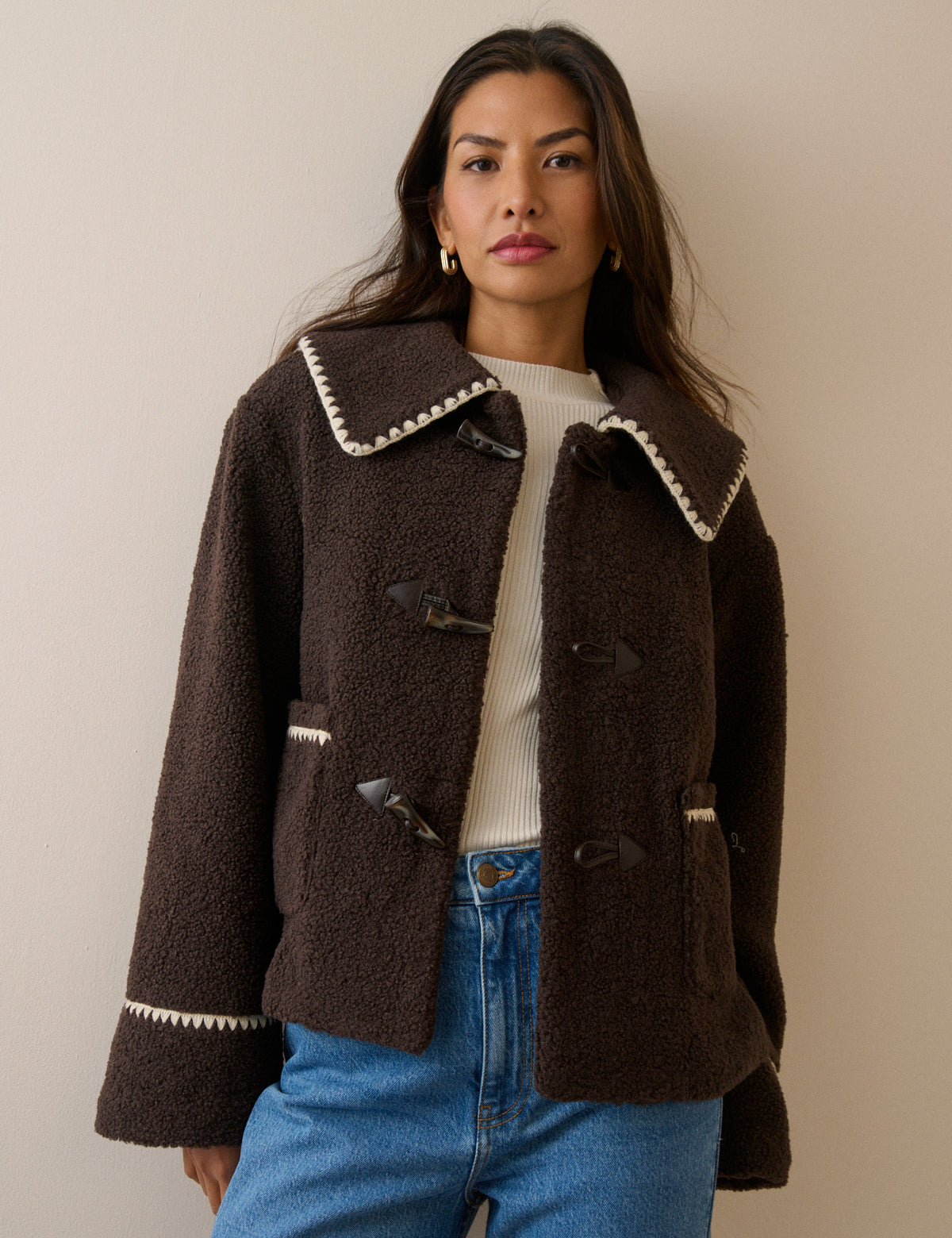Brown Oversized Collar Borg Jacket