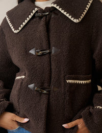 Brown Oversized Collar Borg Jacket