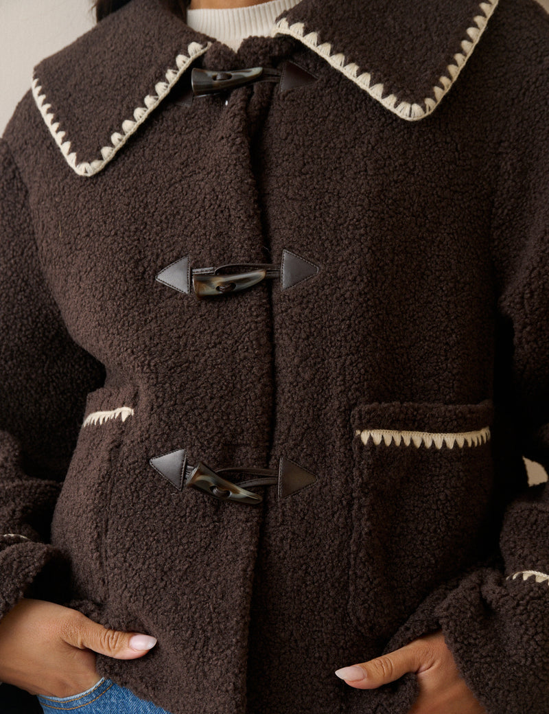 Brown Oversized Collar Borg Jacket