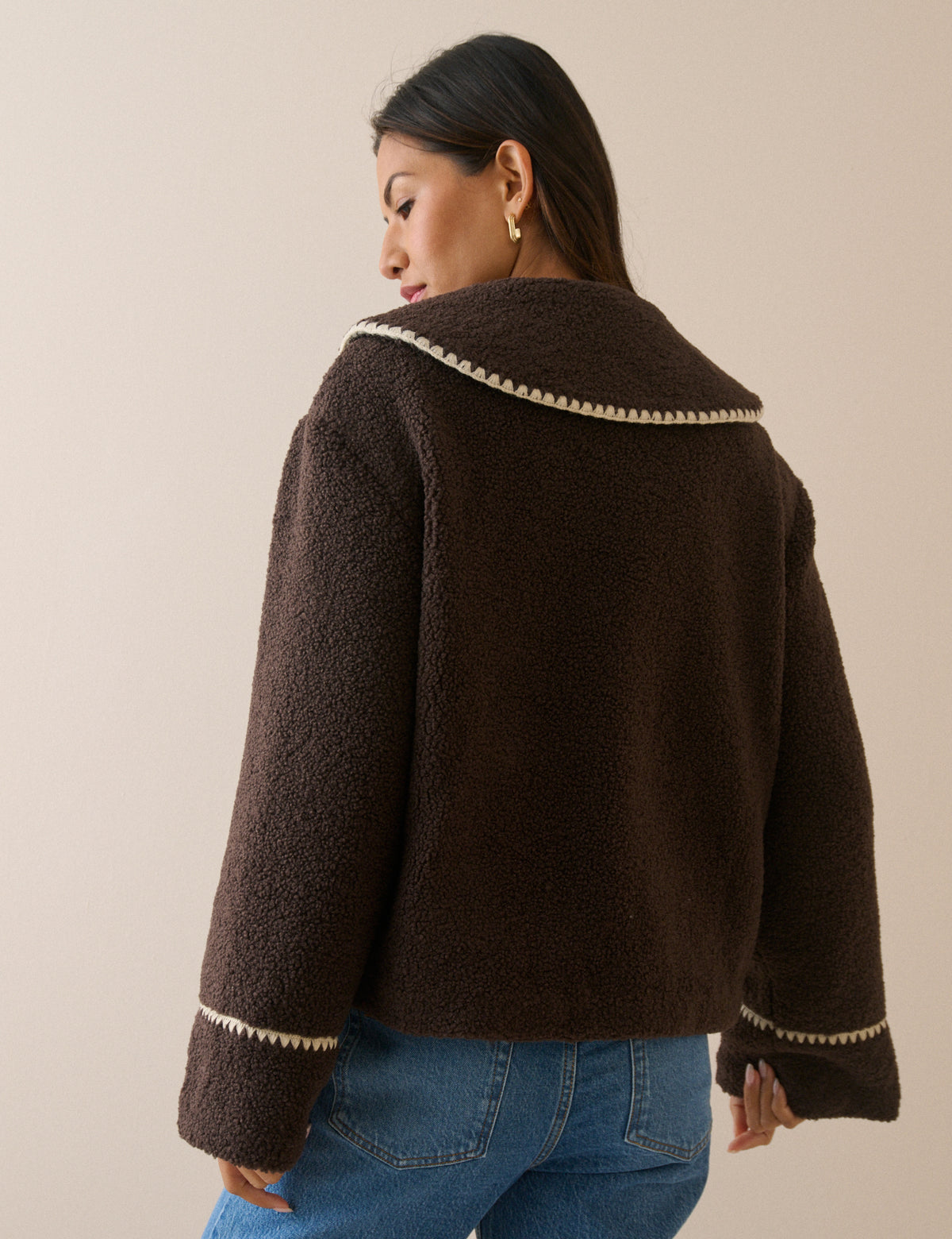 Brown Oversized Collar Borg Jacket