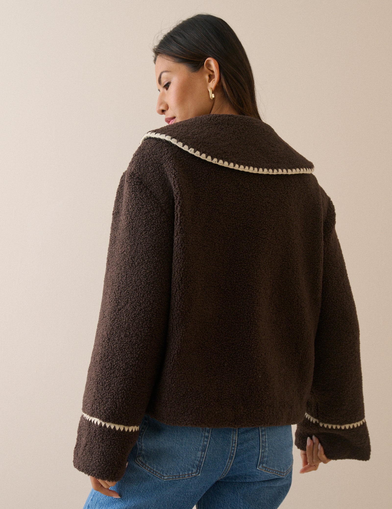 Brown Oversized Collar Borg Jacket