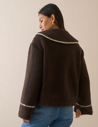 Brown Oversized Collar Borg Jacket