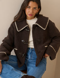 Brown Oversized Collar Borg Jacket