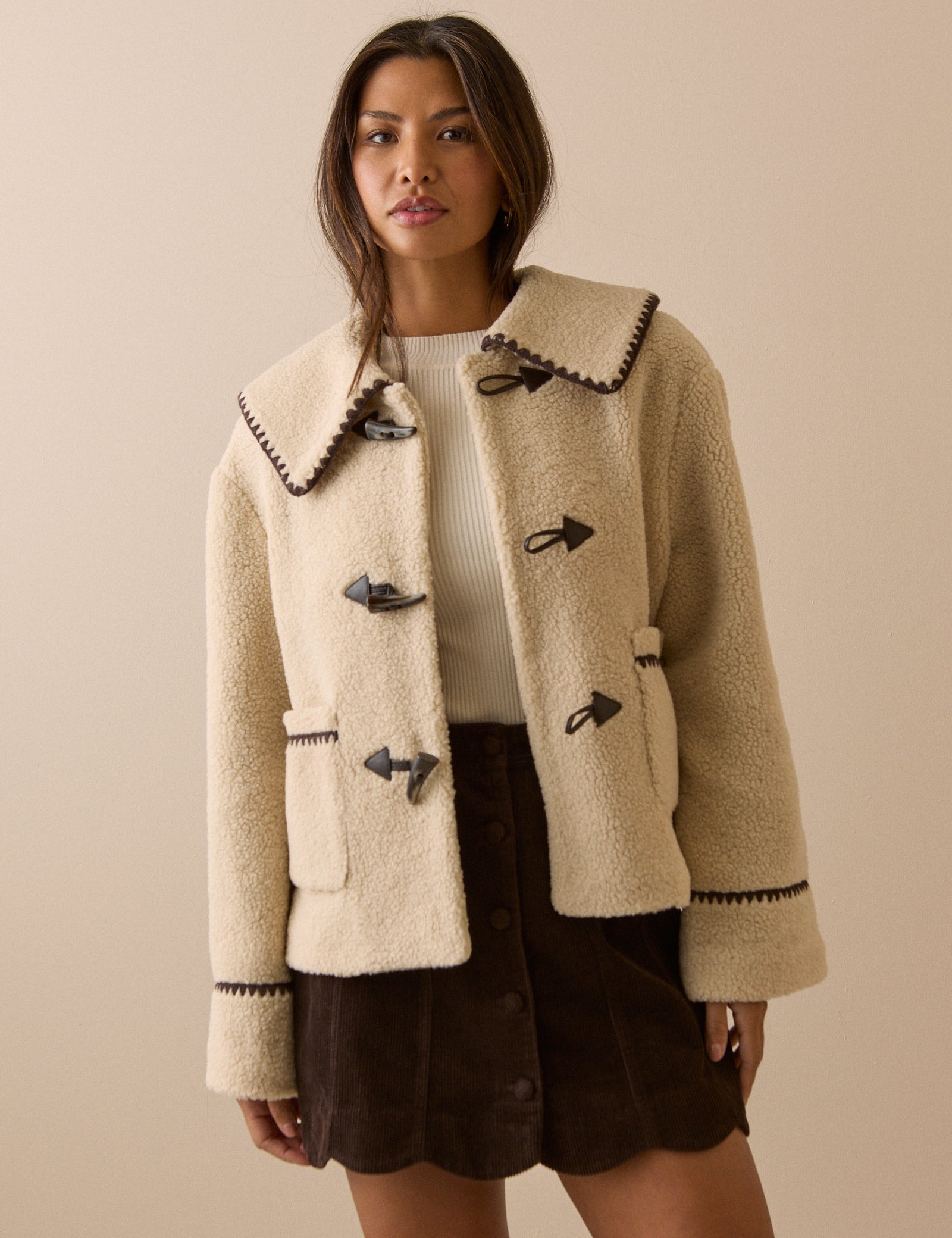 Cream Oversized Collar Borg Jacket