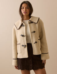 Cream Oversized Collar Borg Jacket