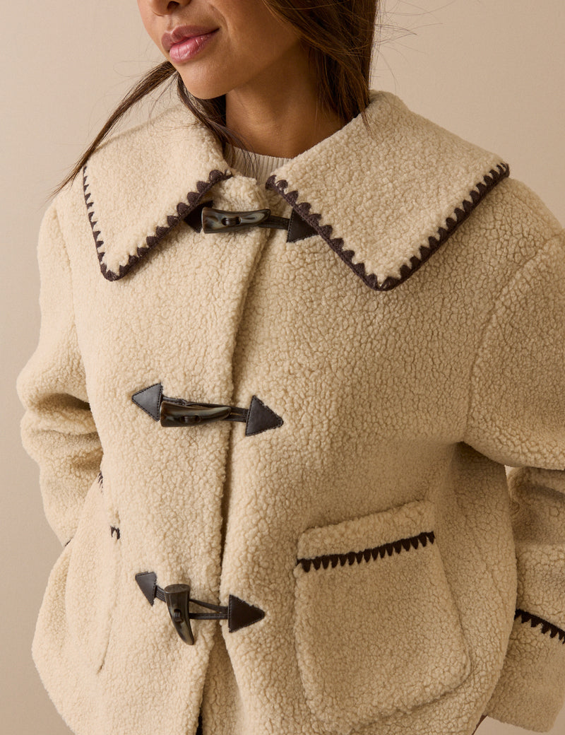 Cream Oversized Collar Borg Jacket